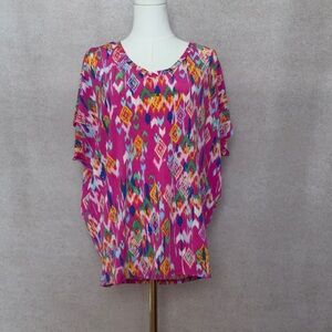 Dear Scarlett Boutique Vibrant Pink Geometric Oversized Women's Blouse